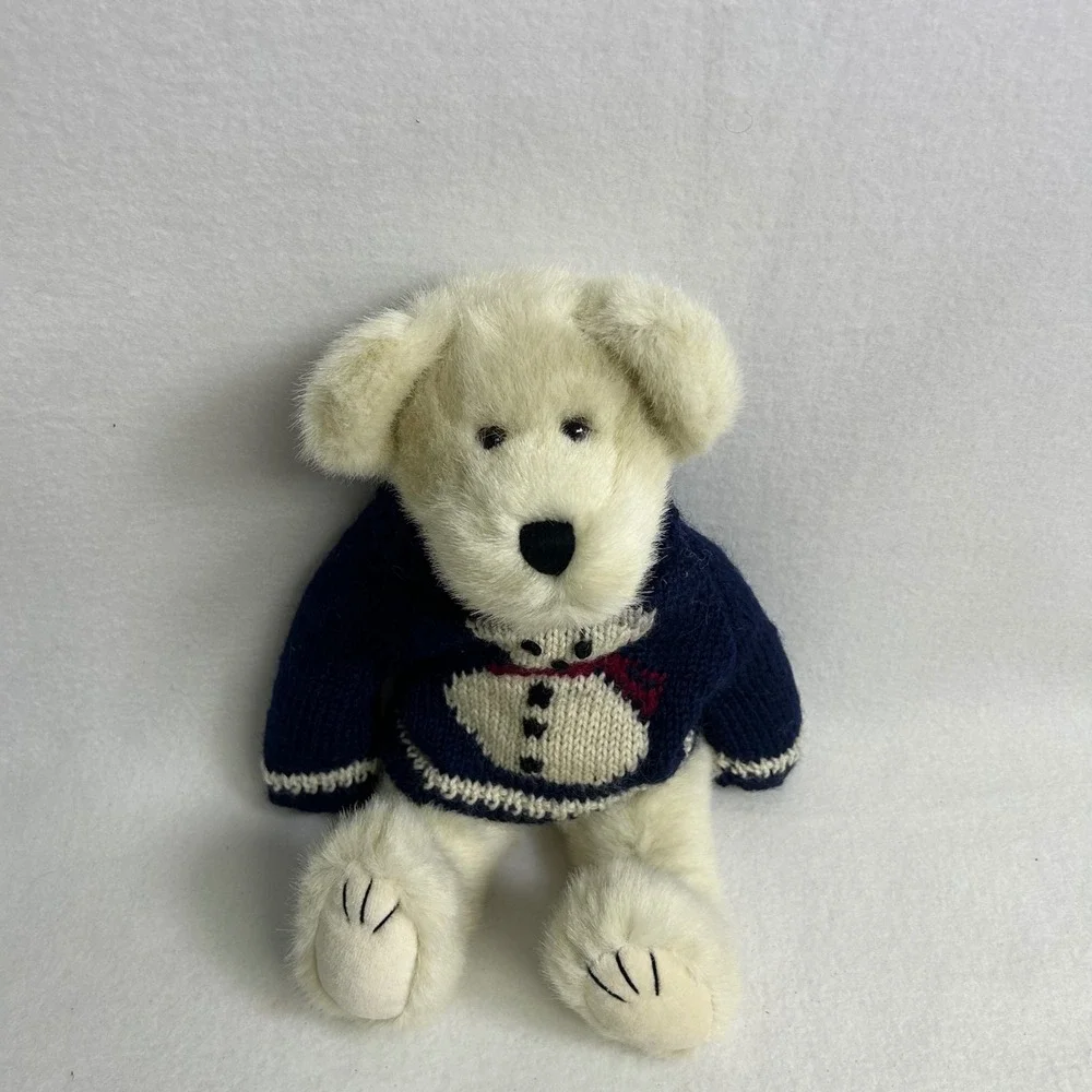 Vintage Christmas Boyds Bears Plush Cream Navy Snowman Sweater Archive Series 9